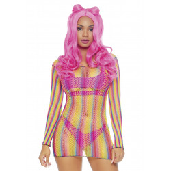 Rainbow Fishnet Mini Dress